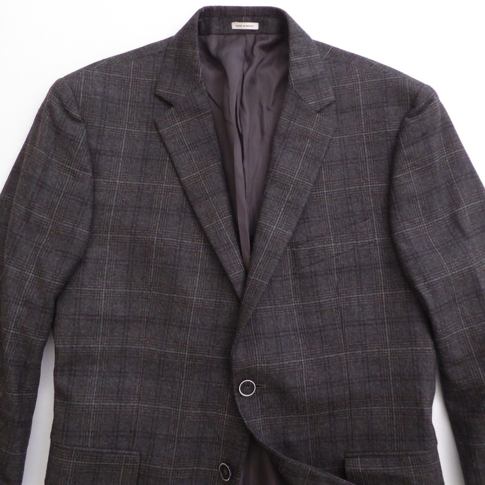 Joseph Abboud Mens Heritage Blazer Charcoal Brown Plaid Reda Super 110s Wool 42S